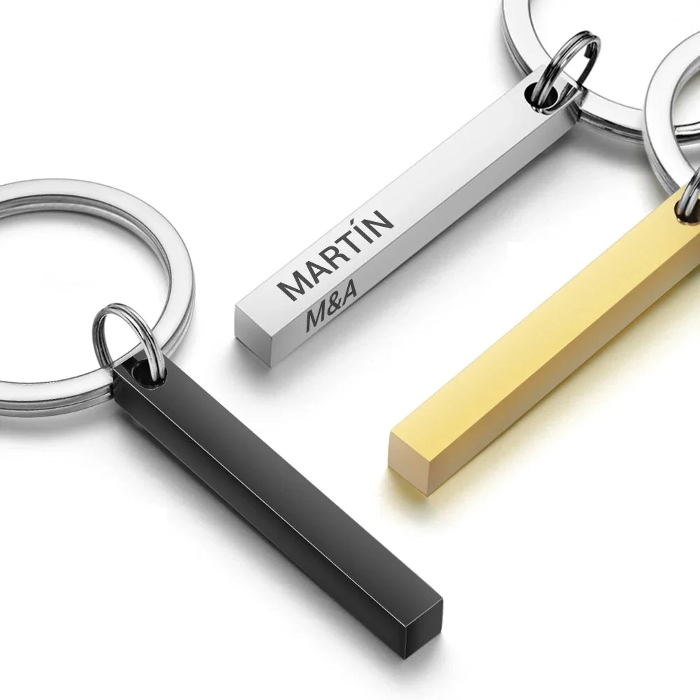 3D Bar Stainless Steel Personalize Keychains Engrave Text Name Date Logo Keyrings Customized Key Chain Rings Christmas Gift P039