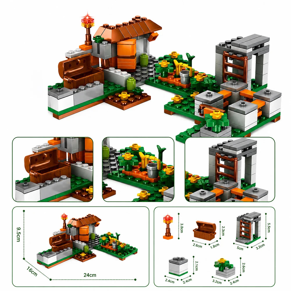 Block World Building Blocks Set with Trap Cave & Figures, Creative STEM Construction Toy Gift for Boys