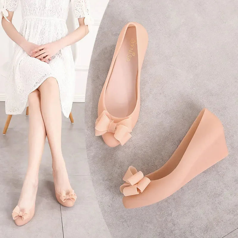 Casual Jelly Shoes Beach Sandal Woman Luxury Loafer Female Beige Shallow Mouth 2023 New Summer Platform Wedge Heels Autumn Black