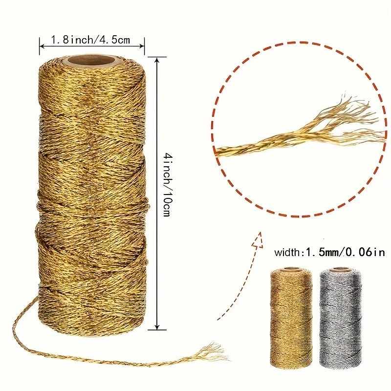 109 Yards Gold and Silver Hand Braided Rope - Diy Christmas Decoration Rope, Suitable for Gift Packaging, Hanging Decorations