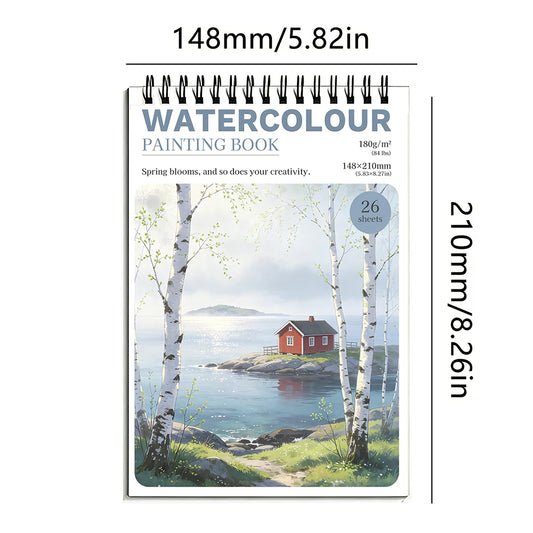 A4/A5 180GSM Watercolor Sketchbook, 26 Sheets Acid-Free Heavyweight Paper, Art Pad for Watercolor, Acrylic, Gouache, Drawing, Pr