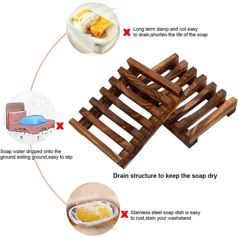 Creative Wooden Soap Holder Drainage Rack Carbonized Bamboo Bathroom Organizer for Shower Shelf Non Slip Soap Tray Ventilation