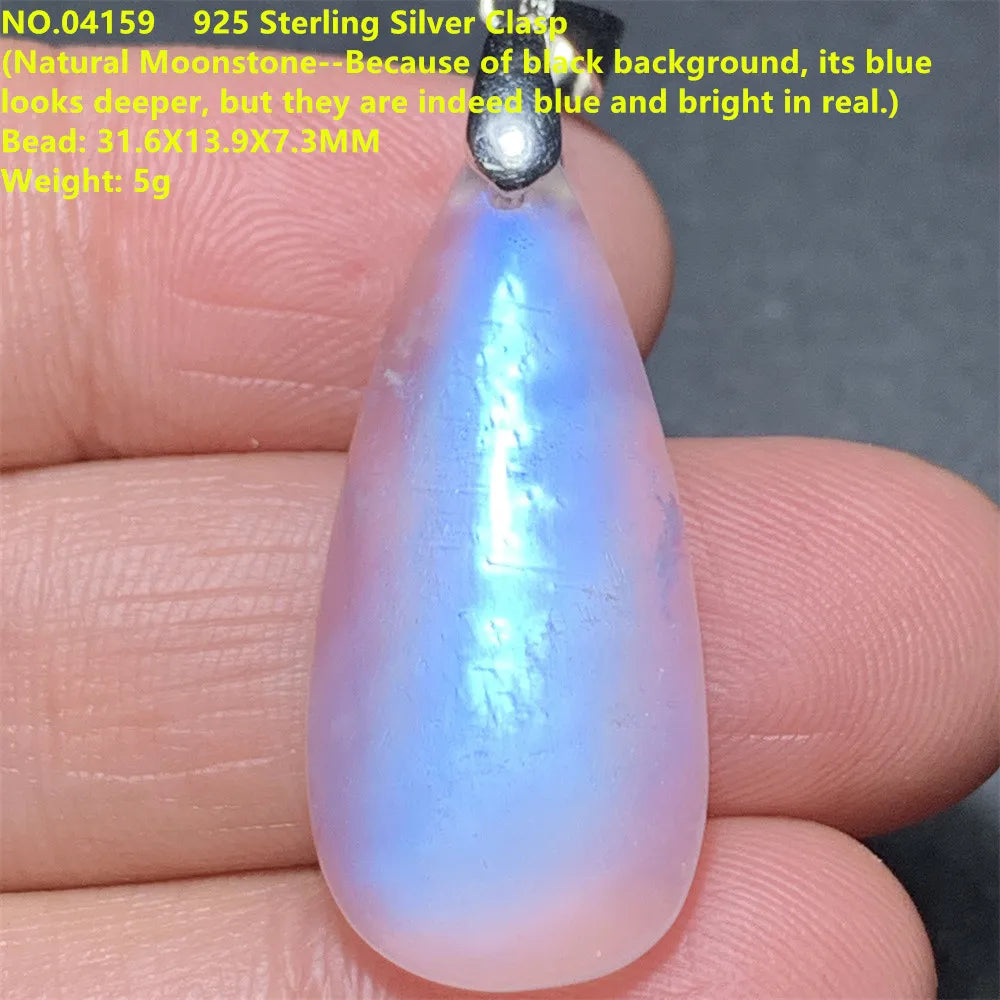 Natural Colorful Moonstone Pendants Necklaces Unusual Women Big Orange Blue Light Rainbow Moon Stones Bead Gemstone Jewelry S925