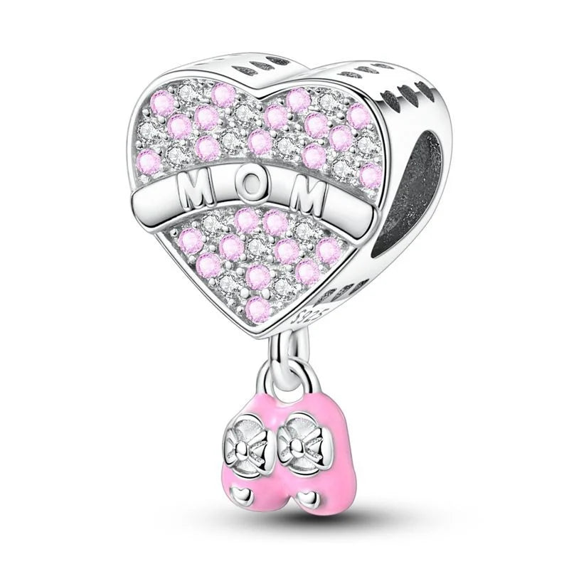 925 Silver Family Series Mother Daughter Splittable Heart Mom Charm Beads Fit Necklace Bracelet Mother's Day DIY Jewellery Gifts