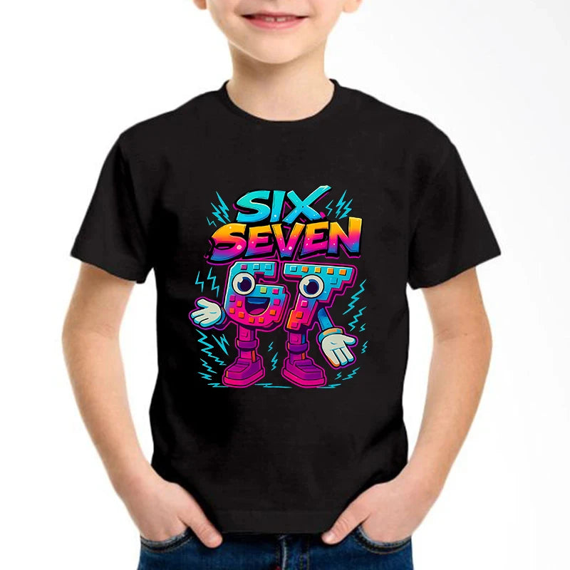 New Funny Six Seven Italian Brainrot 67 Number Graphic Print T-Shirt Boy/Girl Summer Short Sleeved Kids Comfortable Tshirt Top