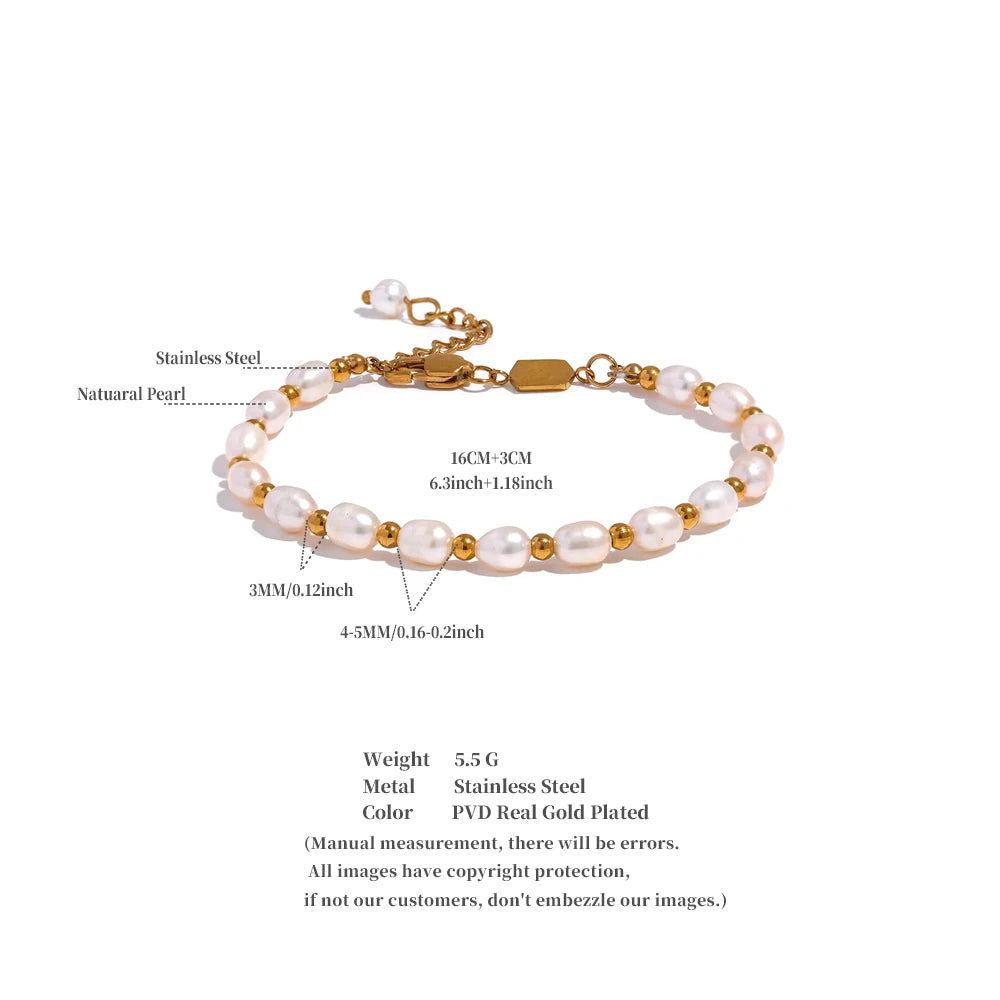 Yhpup Natural Freshwater Pearls Fashion Handmade Bracelet Bangle Women Waterproof PVD Charms Stainless Steel Beads Jewelry Gift