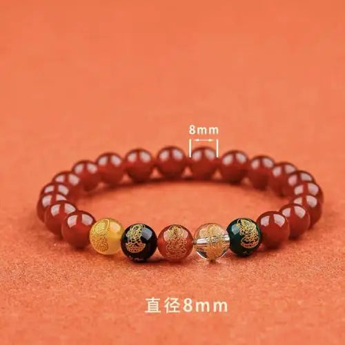8/10mm Natural Cinnabar Bracelet Women Men Bracelet Lucky Wealth Guardian Amulet Bracelet Carved Vintage Bangles Jewelry Gifts