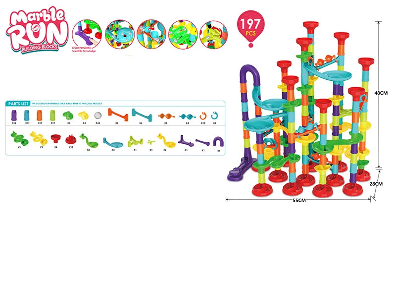 Marble Run Race Track Building Blocks Kids 3D Maze Ball Roll Toy DIY Marble Run Race Coaster Set 80/105/109/133pc Christmas Gift
