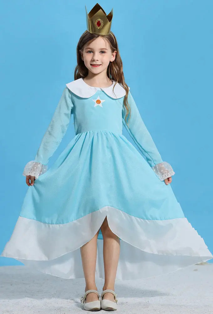 2026 Movie Girls Princess Dress Video Game Star Pattern Outfit Rosalina Role Play Costume Kids Halloween Peach Cosplay Clothes