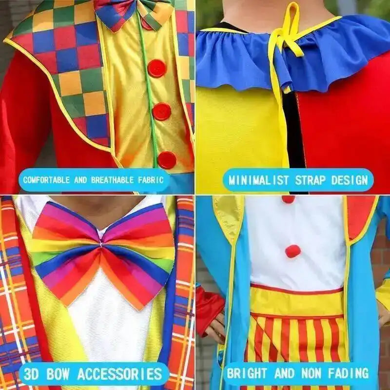 Adults Funny Clown Costumes Joker Bodysuit for Men Magician Performance Fancy Halloween Outfits Just Clothes No Prop