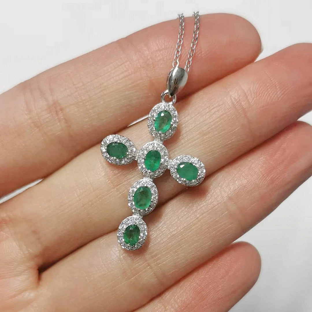 FS 3*4 Natural Ruby/Emerald/Sapphire/Citrine Cross Pendants S925 Sterling Silver Fine Fashion Charm Weddings Jewelry for Women