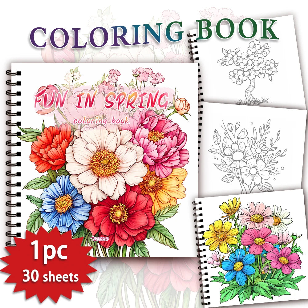 Adult Coloring Book - 30 Sheets Women's Spiral Coloring Book, 8.3X 8.3 Inches, Drawing Book, Birthday Gift, Holiday Party Gift
