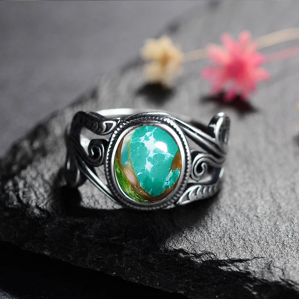 Natural 8x10MM Tiger's Eye Rings Vintage S925 Silver Finger Ring for Women Gift Luxury Rhodochrosite Stone Jewelry