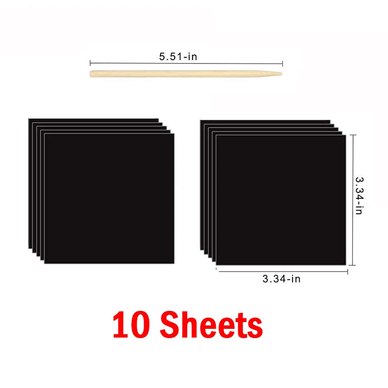 100/10pcs Rainbow Scratch Mini Notes Paper Pad Cards With 2 Stylus 2 Drawing Stencil Children Kids Draw Painting Toys Craft Gift