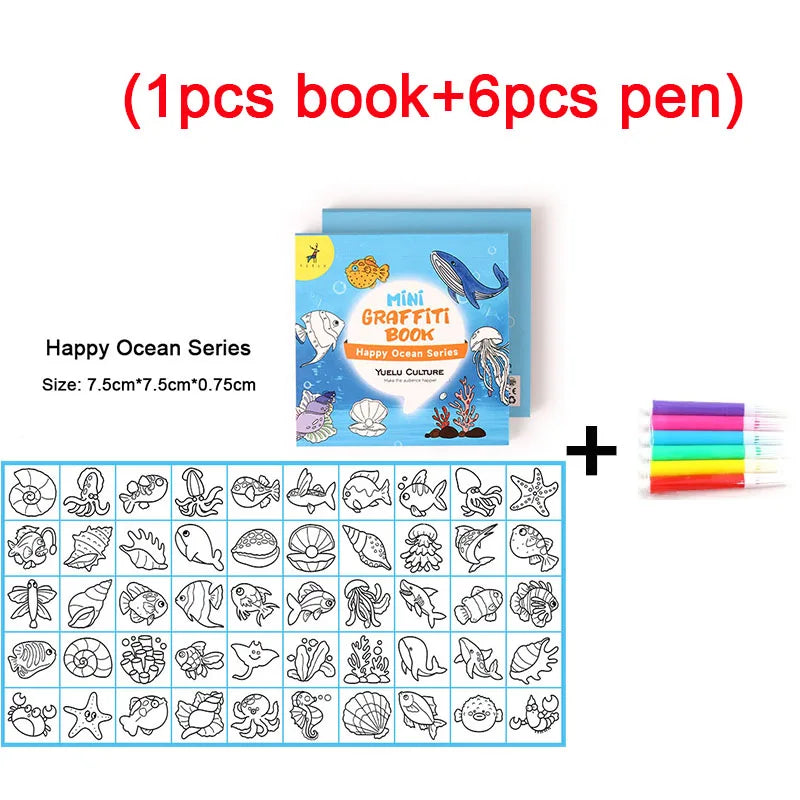50Sheets/Pcs Mini Graffiti Notebook for Kids Cartoon Ocean Animal Food Party Space Color Filling Books Children Drawing Picture