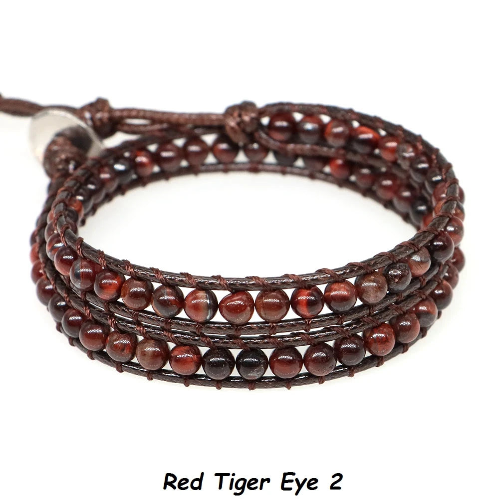 Natural Stone Bohemian Wrap Bead Bracelet Lapis Lazuli 2 Strands Multilayer Leather Rope Woven Bangle For Women Men Jewelry Gift