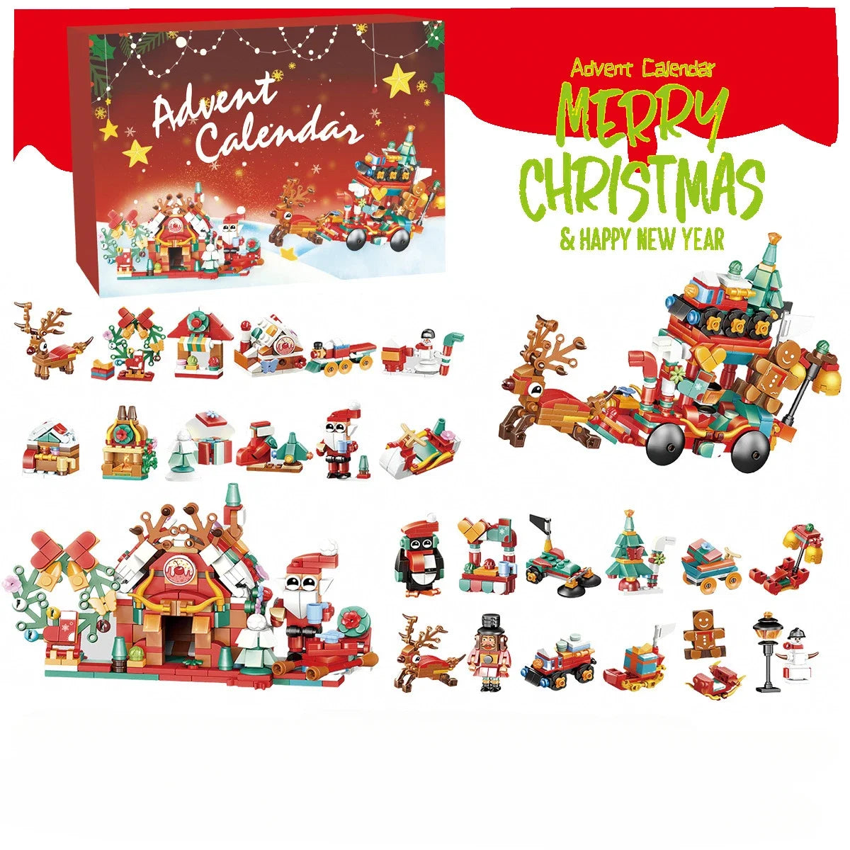 Hot Christmas Series Advent Calendar Gift Box 24Days Countdown Calendar Box Christmas Tree Bricks Model New Years Xmas Gift