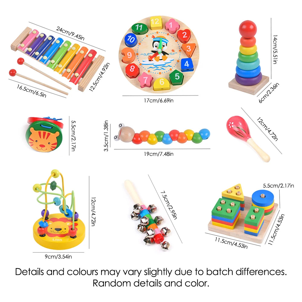 Wooden Montessori Toy Set,Educational Toys with Clock Puzzle,Early Learning Sensory Developmental Gift for Toddler Boys Girls