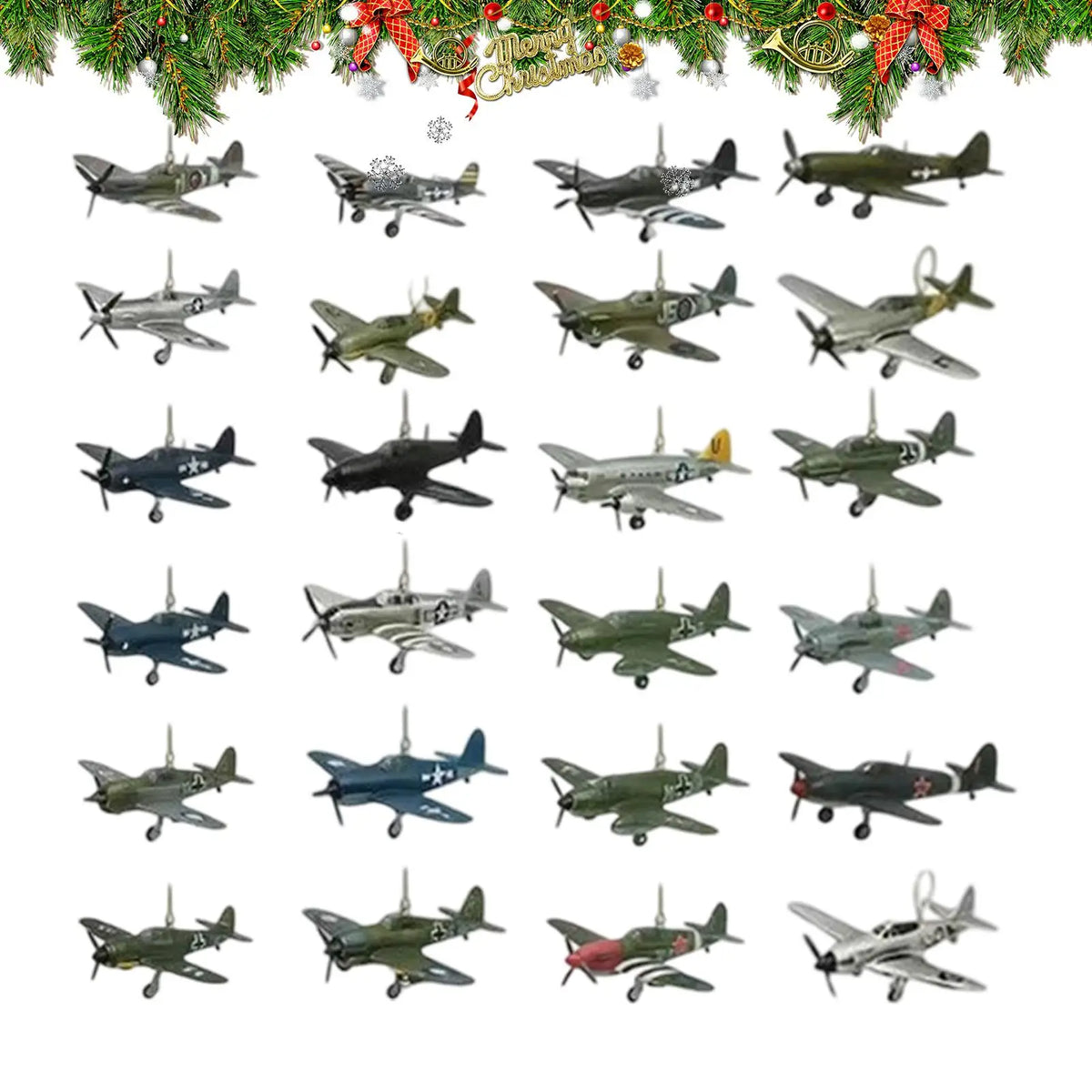 Christmas Aircraft Advent Calendar 24 Days Countdown Calendar Acrylic 2D Mini Warplane Pendant Christmas Decor Kids Gift Box
