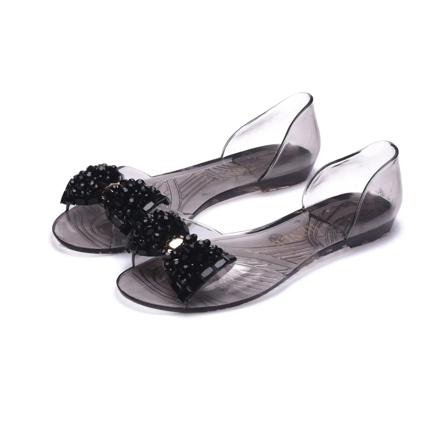 Comemore 2021 New Women Sandals Summer Bling Bowtie Jelly Shoes Woman Casual Peep Toe Transparent Sandals Flat Comfortable Beach