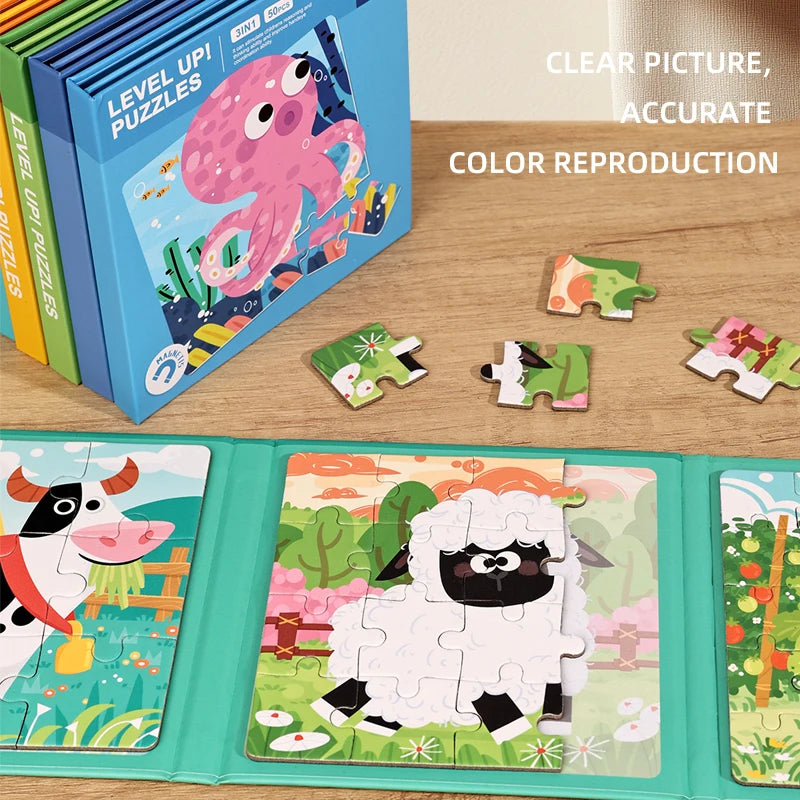 New Kids Magnetic Jigsaw Puzzle Game Baby Early Learning Animal Fruit Traffic Cognition Educational Toy Gift for Children