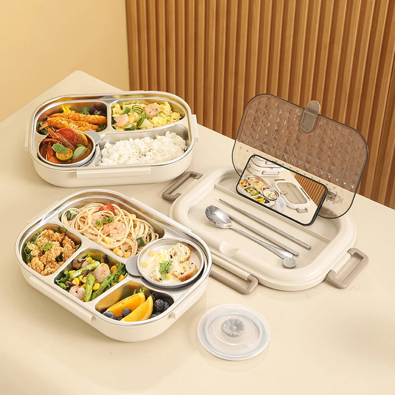 304 Stainless Steel Insulated Lunch Box Office Workers Sealed Portable Lunch Box with Bag Students Kids Commercial Bento Box Set