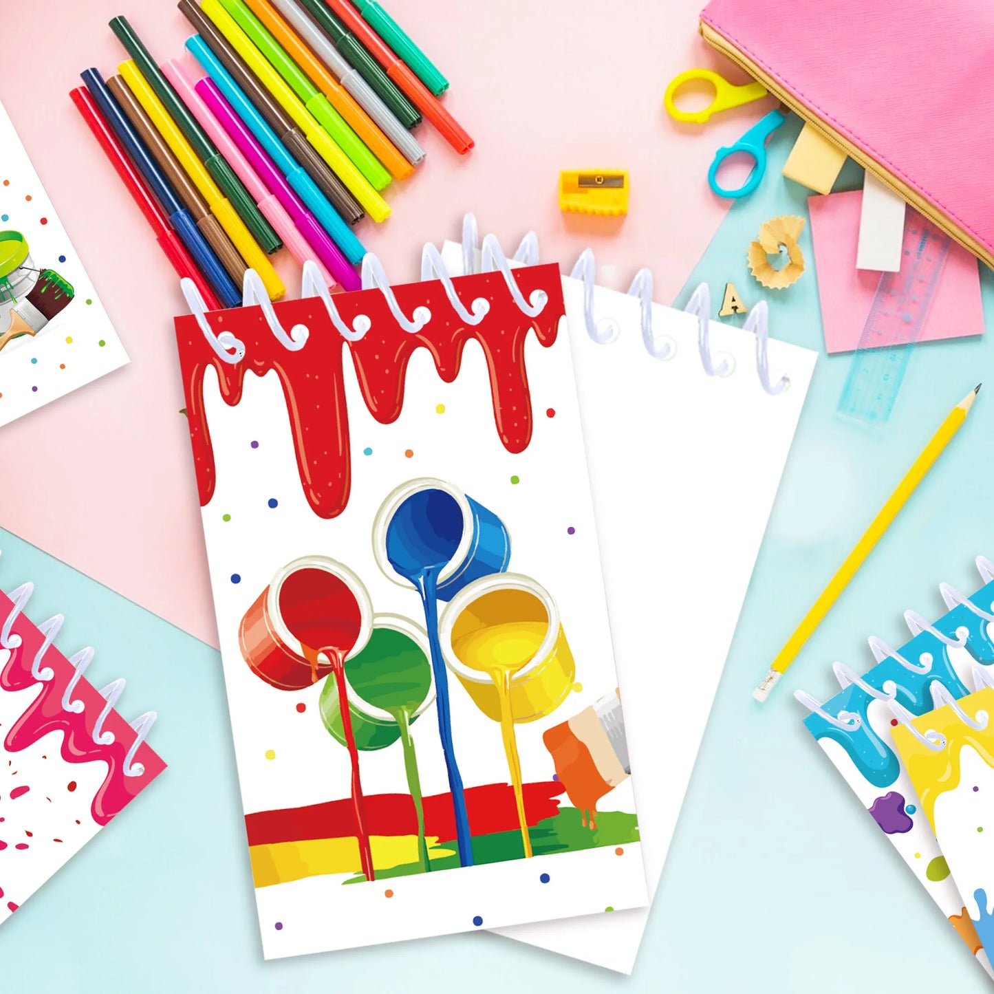 8pcs Art Color Palette Themed Mini Spiral Pocket Notebooks Memo Pad Coil Booklet Notepads For Office Stationery School Diaries