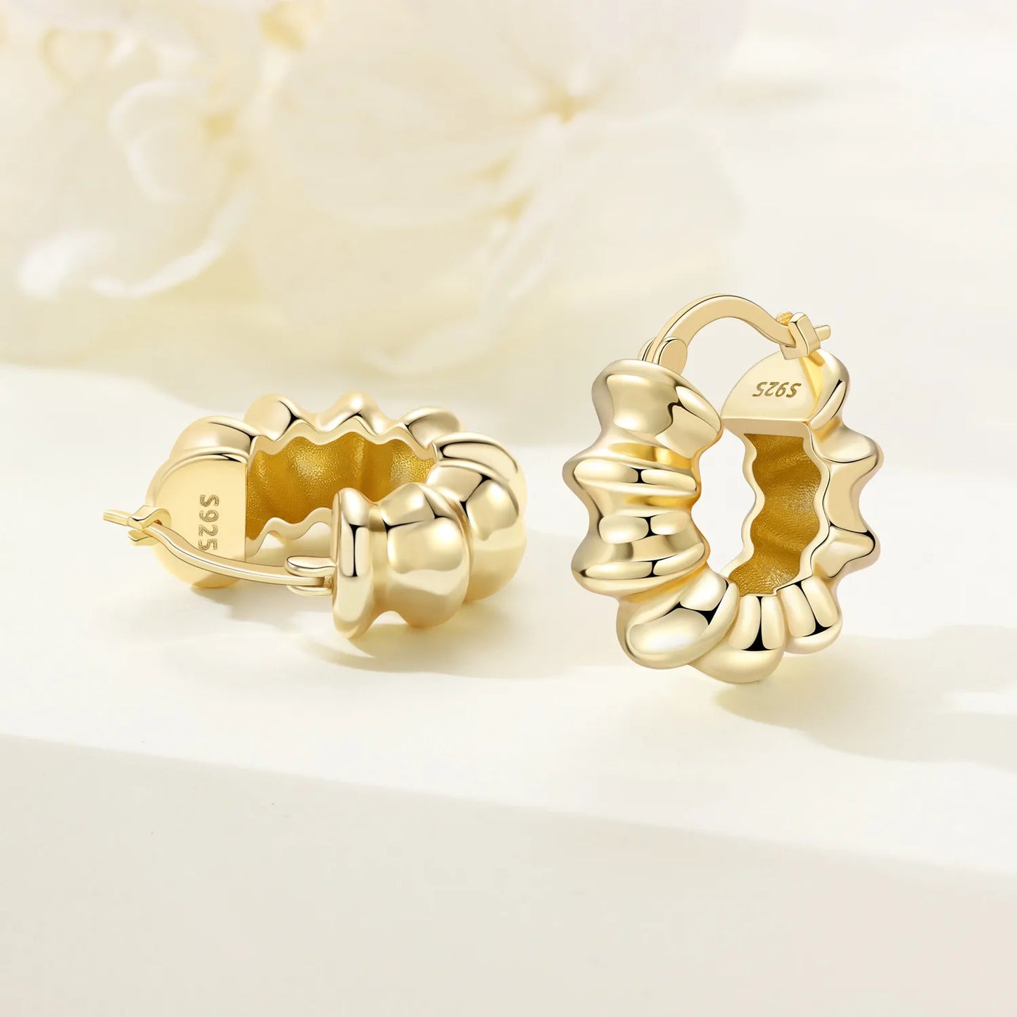 Orstarry S925 Sterling Silver Earring Artistic Textured Square Hoop Earring 18K Gold-plated For Women Birthday Gift Fine Jewelry
