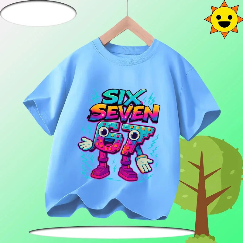 Summer Six Seven 67 Cartoon Cute Print Children‘s Short Sleeve Tops Cotton Casual Kids T-shirt Fashion Boys Girls Clothes Tees