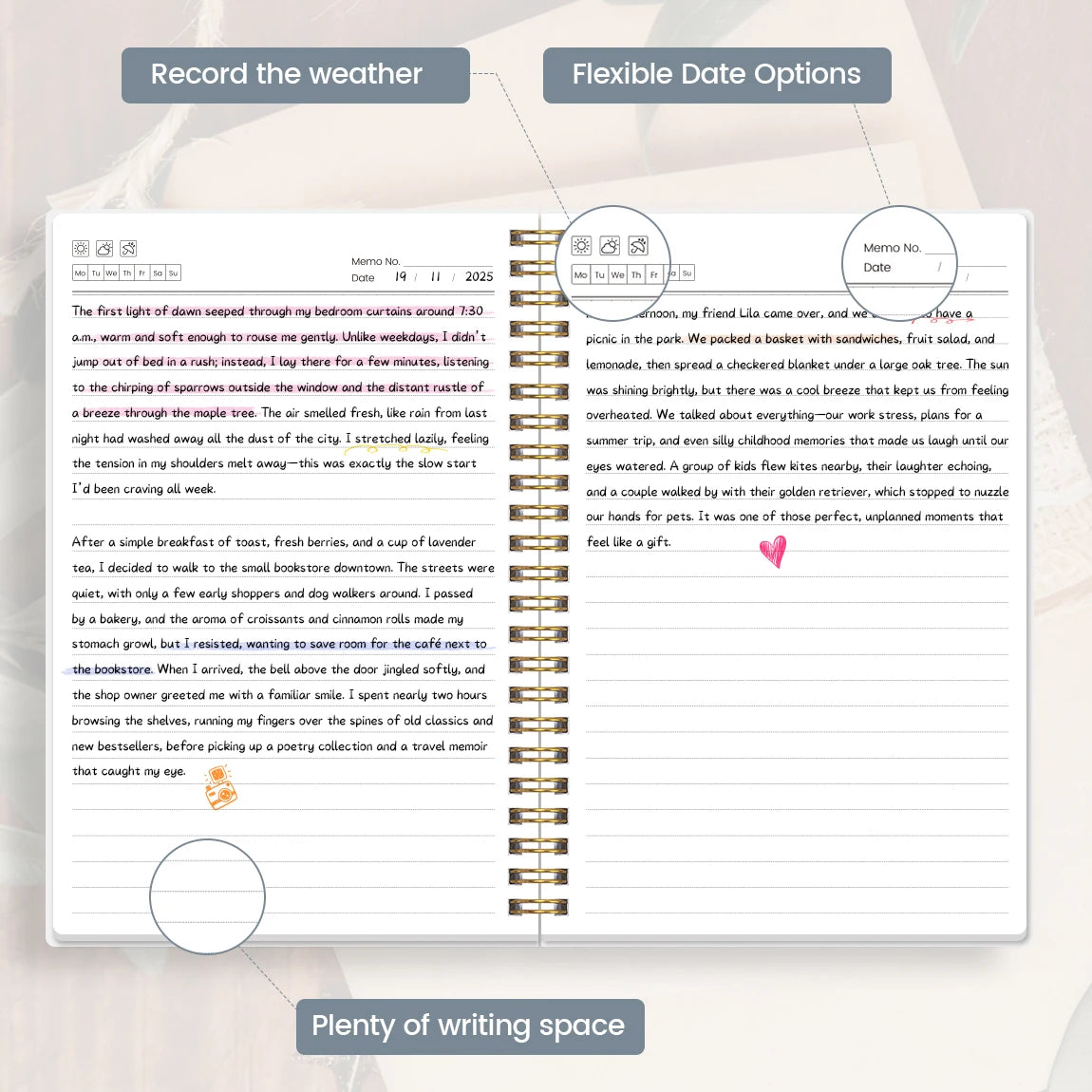 A5 Spiral Notebook Journal with Waterproof Hardcover, Thick Lined Paper & Transparent Protective Cover