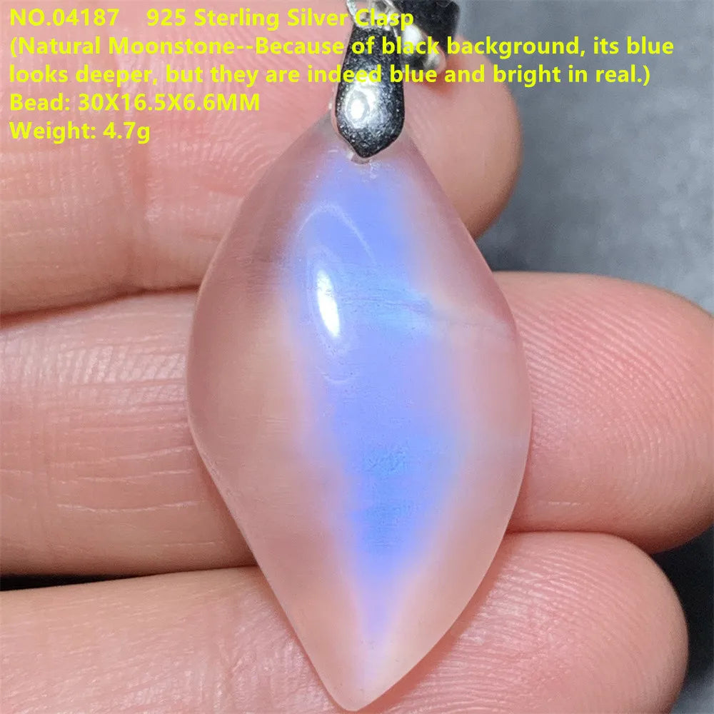 Natural Colorful Moonstone Pendants Necklaces Unusual Women Big Orange Blue Light Rainbow Moon Stones Bead Gemstone Jewelry S925