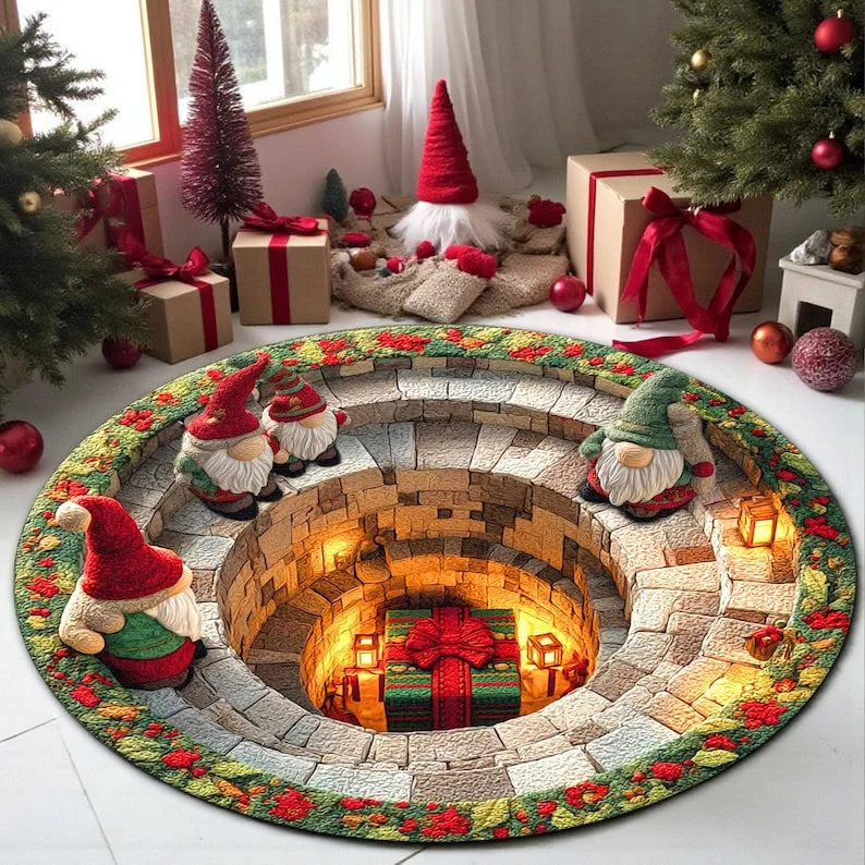 Christmas Santa 3D Round Rug Printed Illusion Carpet Holiday Decoration Xmas Tree Living Room Santa Xmas Decor Xmas Holiday Rug