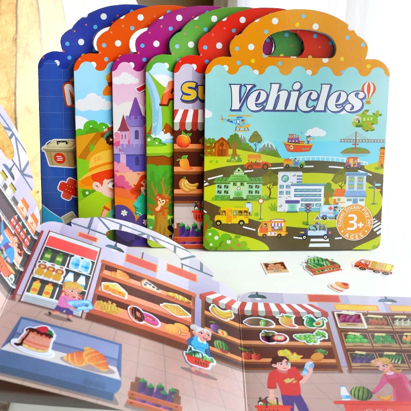 Jelly Sticker Book for Kids DIY Quiet Fun with Scene Stickers Reusable Paste Puzzle Book Educational Activity for Children