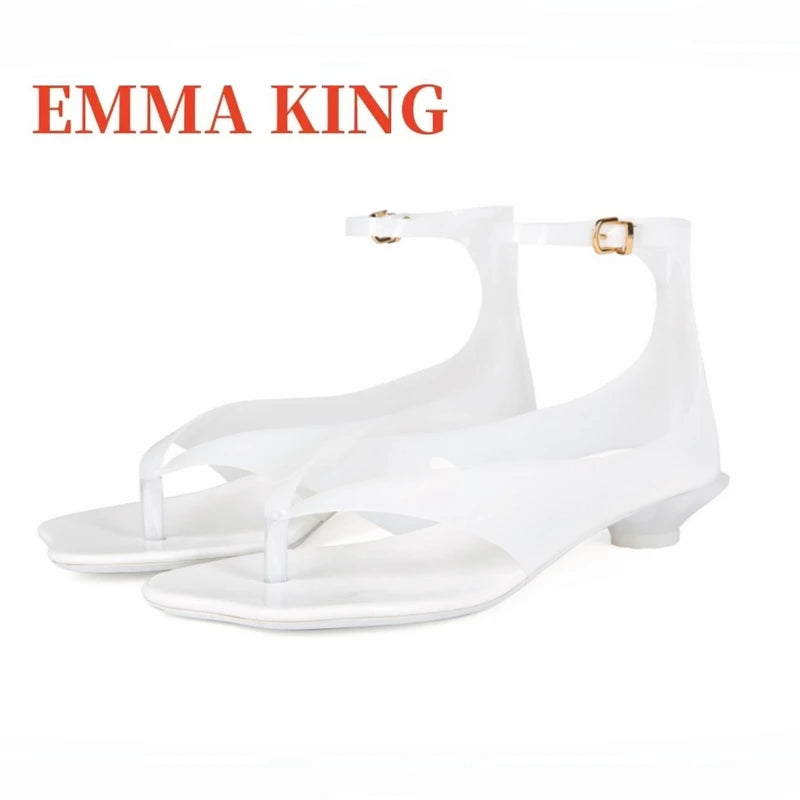 Women's Thong Jelly Sandals,2026 New Clear PVC Sandals ,Ankle Buckle Strap Low Heel Sandals,Summer Beach Casual Footwear,35-43