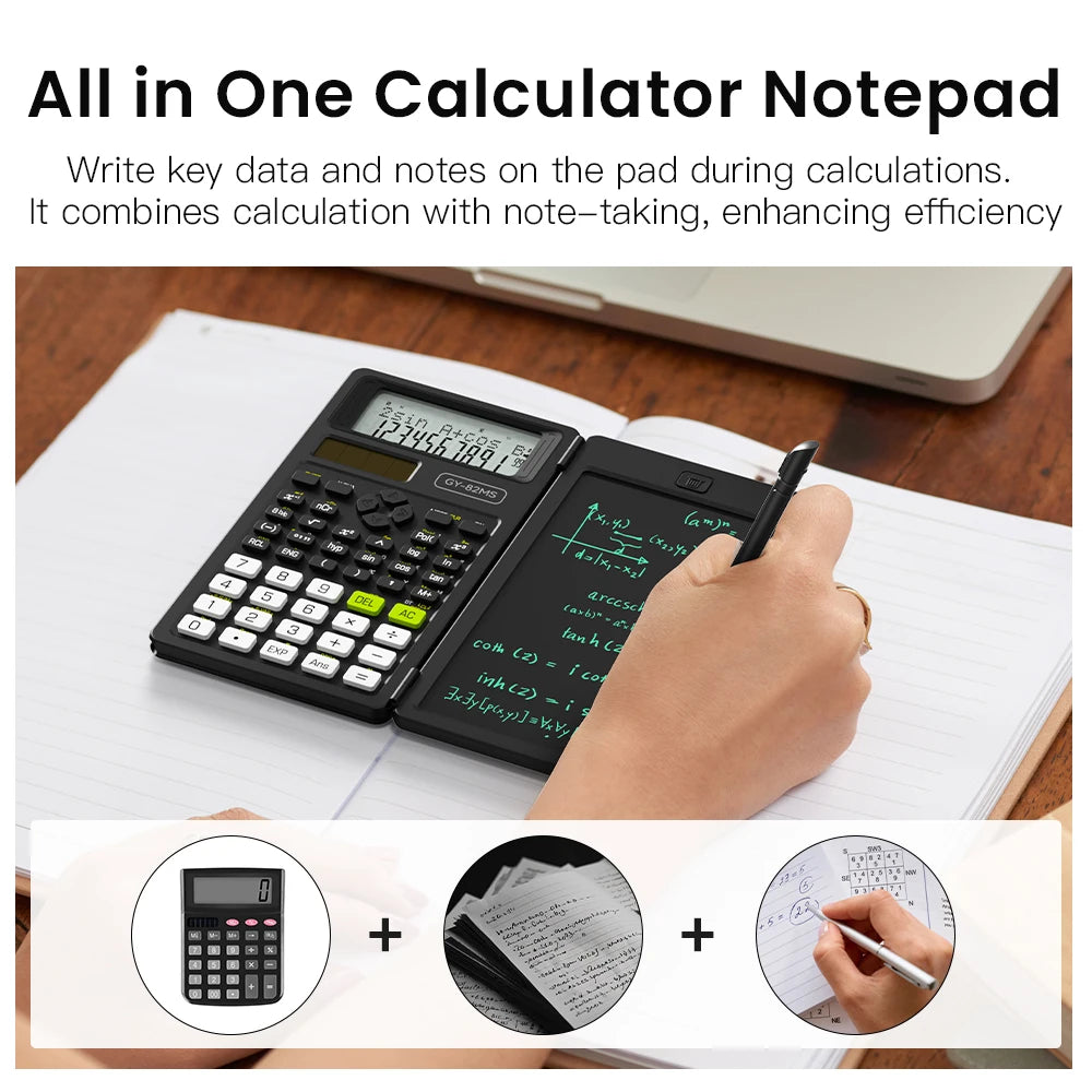 2-In-1 Foldable Scientific Calculator & 6 inch Writing Tablet 82MS 240 Function LCD Display For College Office Student Teacher