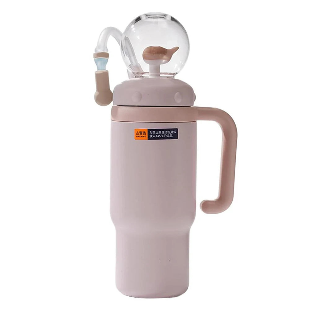 710ML Stainless Steel Whale Fountain Tumbler with Handle Leak Proof Whale Squirt Drinking Cup Water Bottle with Straw Creative G