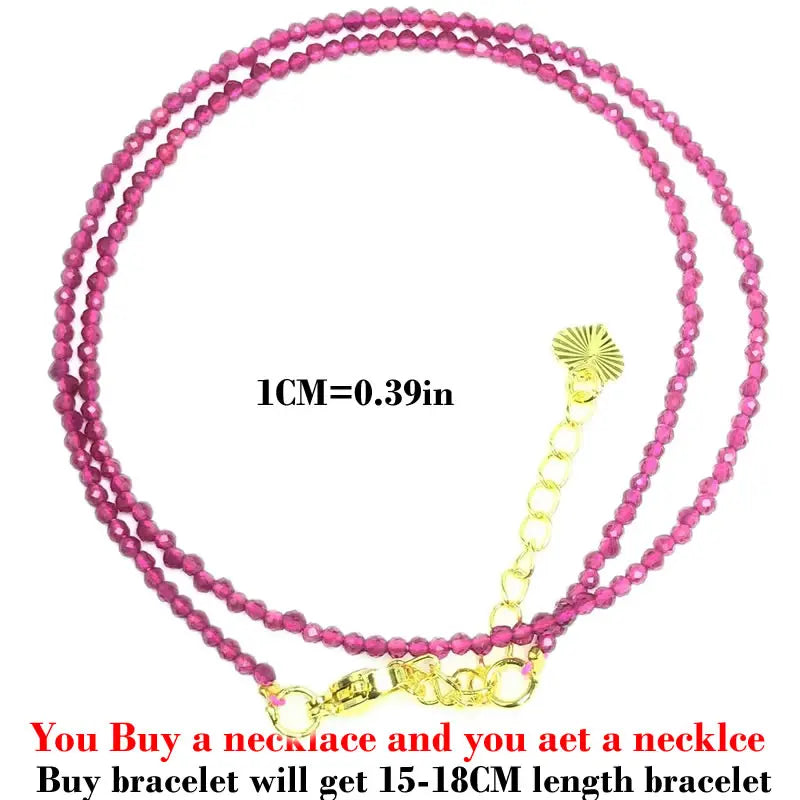 HOT Natural Stone 2mm Faceted Beads Necklace Crystal quartz Garnet agate Beaded Chains Fashion Simple Men Women Jewelry Gifts