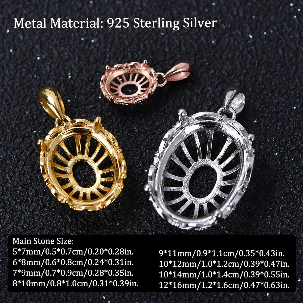 5*7-12*16mm Pendant Blank Open Bezel Setting, S925 Sterling Silver Four-Prong Exquisite Lace Style Pendant Base