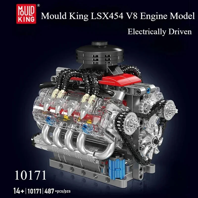MOULD KING 10171 Technical Motorized LSX454 V8 Engine Building Block Toys Educational Car Bricks Children MOC Toys Gift For Kids