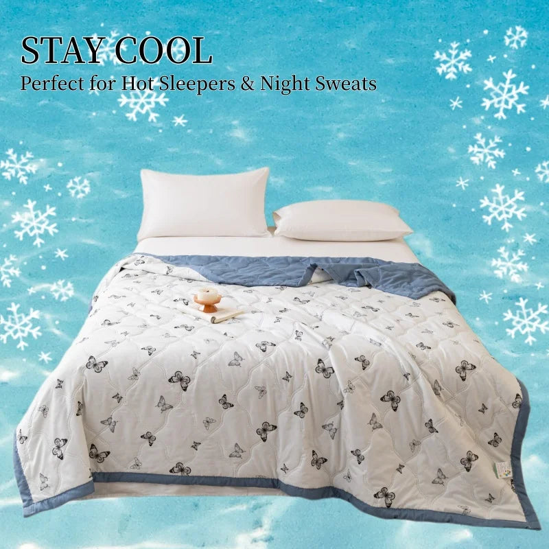 Cooling Butterfly Summer Quilt, Lightweight Washed Quilted Comforter, Machine Washable Air Condition Blanket for Hot Sleepers