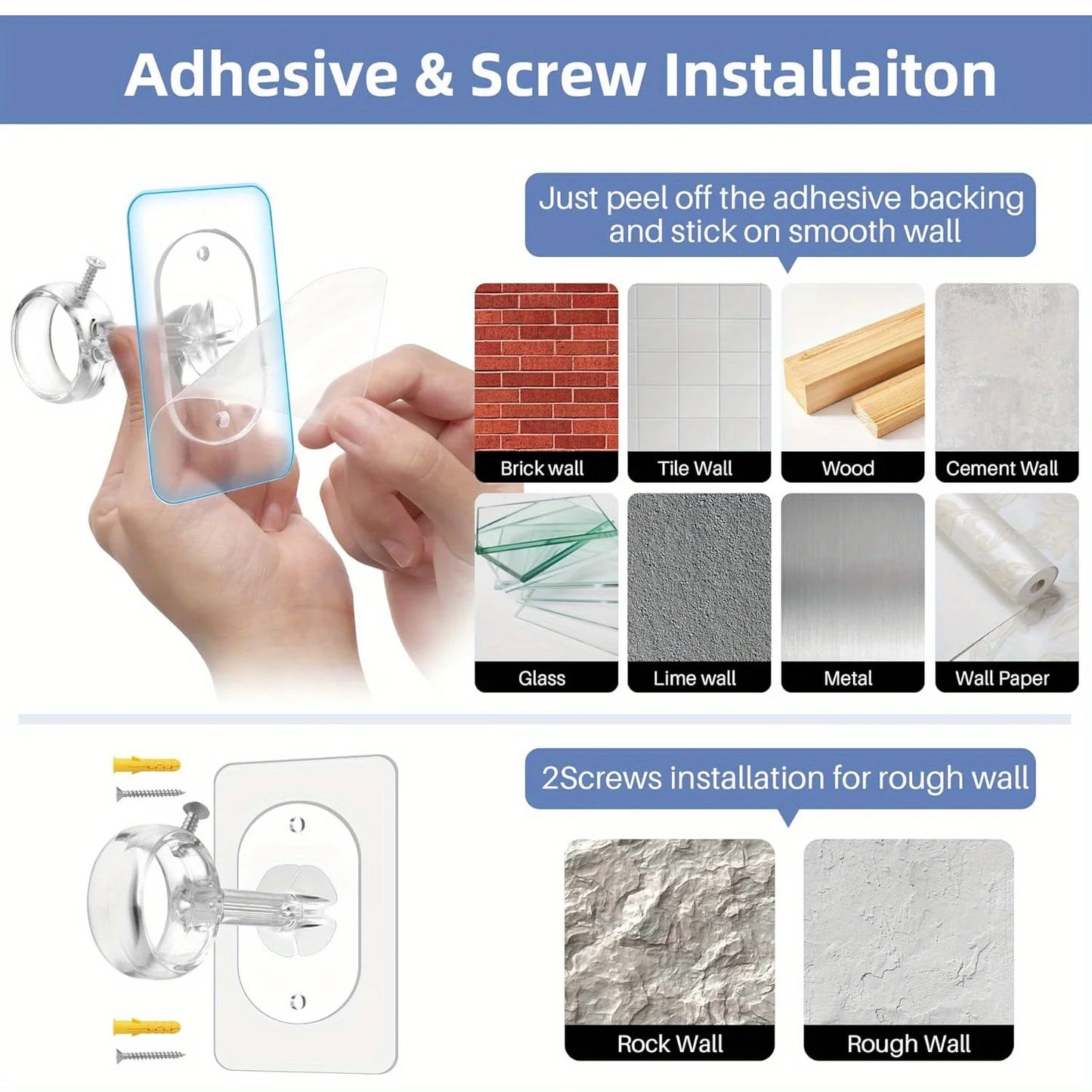2pcs Heavy-Adhesive Ceiling Curtain Rod Brackets - No Drilling Installation, Adjustable Height, 1.2inch Diameter Rod Holders