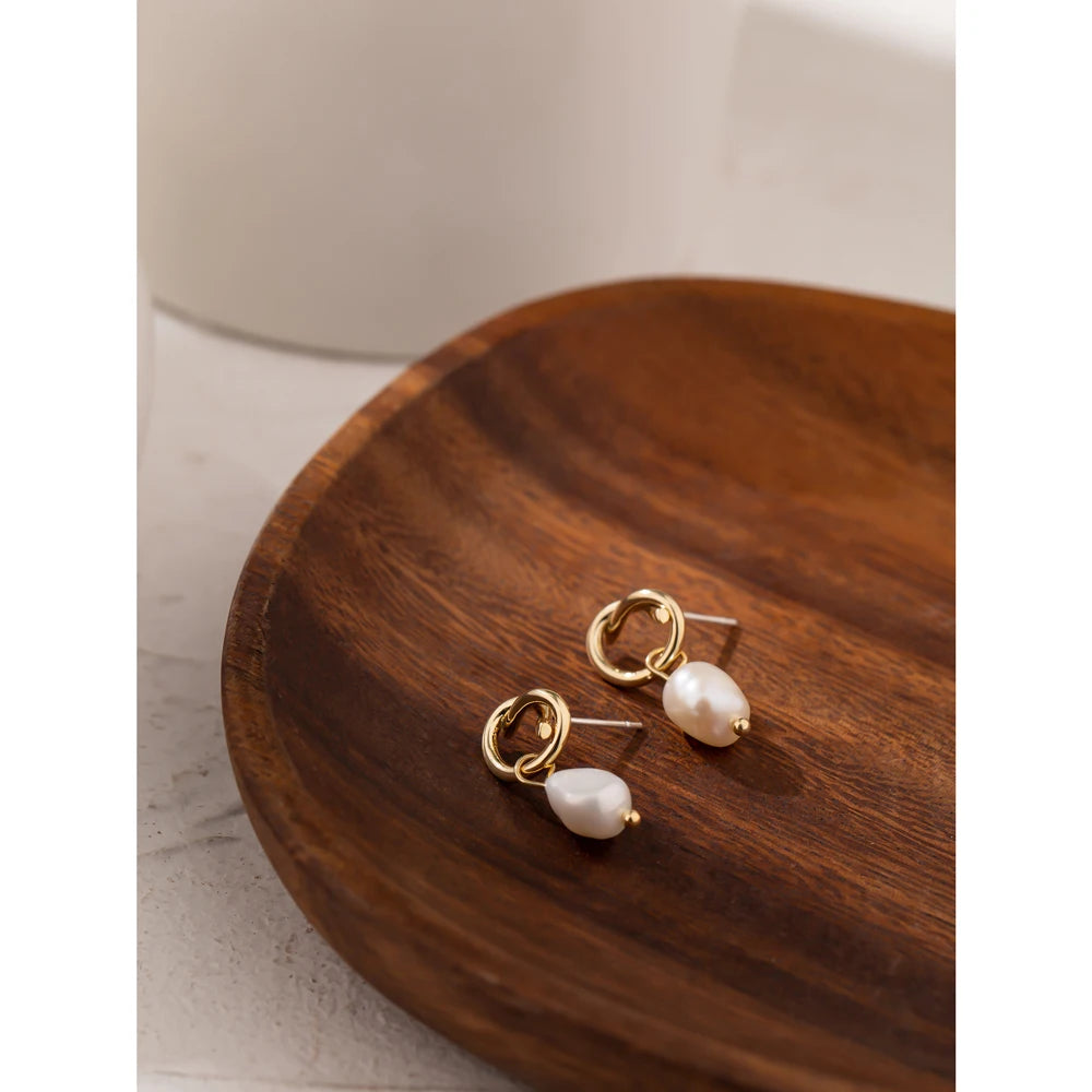 Yhpup Minimalist Natural Pearls Dangle Earrings Fashion Korean Simple Elegant Metal Texture Stylish Jewelry for Girl Gift