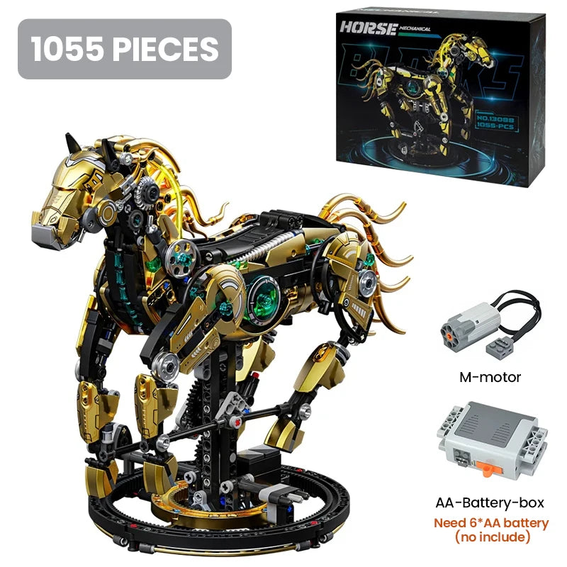 Mechanical Building Set Lights Movable Robot Mantis Dinosaur Horse DIY Science Technical Bricks STEM Toy Kit for Adults Kids