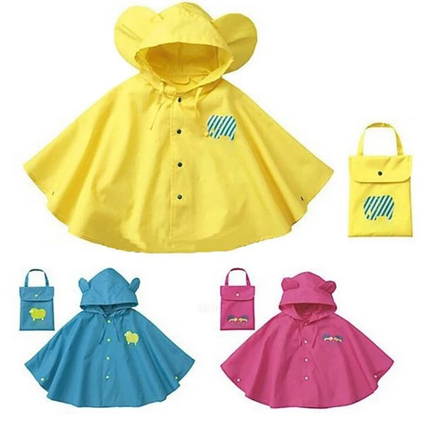Children Raincoat Cartoon Cute Portable Kids Children Rain Ponchos, Reusable Hooded Raincoat Rainwear with Storage Bag, S, M, L