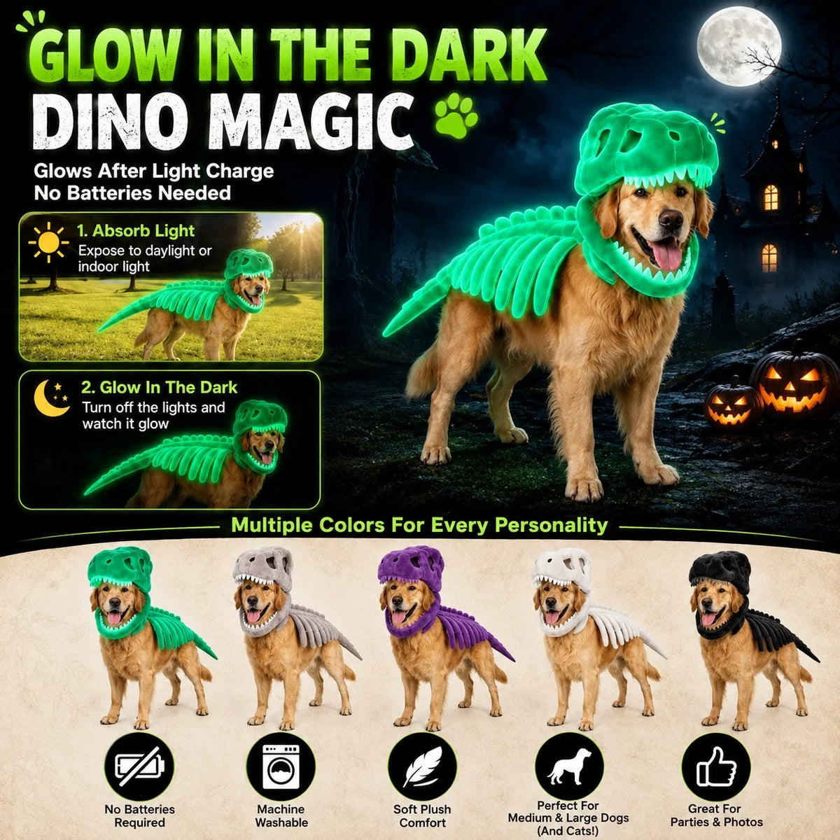 Dinosaur Skeleton Pet Costume for Dogs Cats Halloween Cosplay Outfit Funny Pet Clothes Party Dress Up Costume Puppy