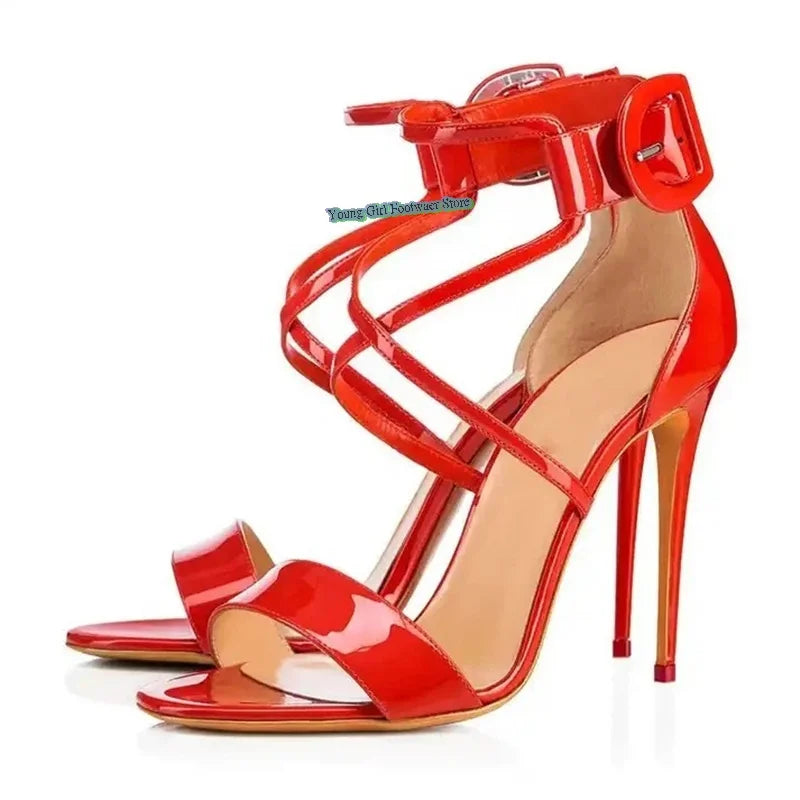 Candy Colors Miss High-Heeled Sandals Pointed Color Blocking Evening Shoes One-Strip Buckle Luxury Women's Shoes