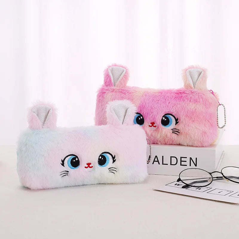 1/5/10PCs Plush Cartoon Pencil Case Cute Cat Pencil Pouch Large Capacity Pencil Bag Stationery for Girls Kids Back to School