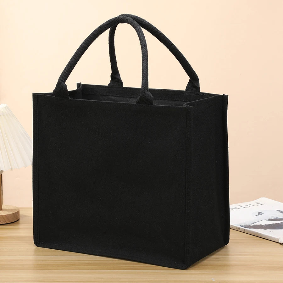Leisure thickened handheld canvas tote bag black three-dimensional men and women large-capacity simple shopping bag handbags