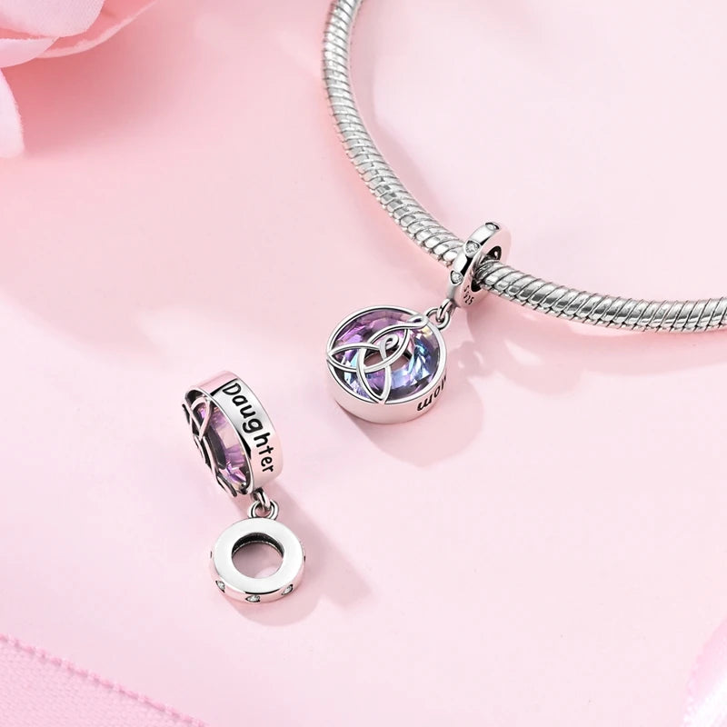 925 Sterling Silver Mother And Daughter Tie Angel Charms Pendant For Women Fit Original Bracelet DIY Mother's Day Jewelry Gift