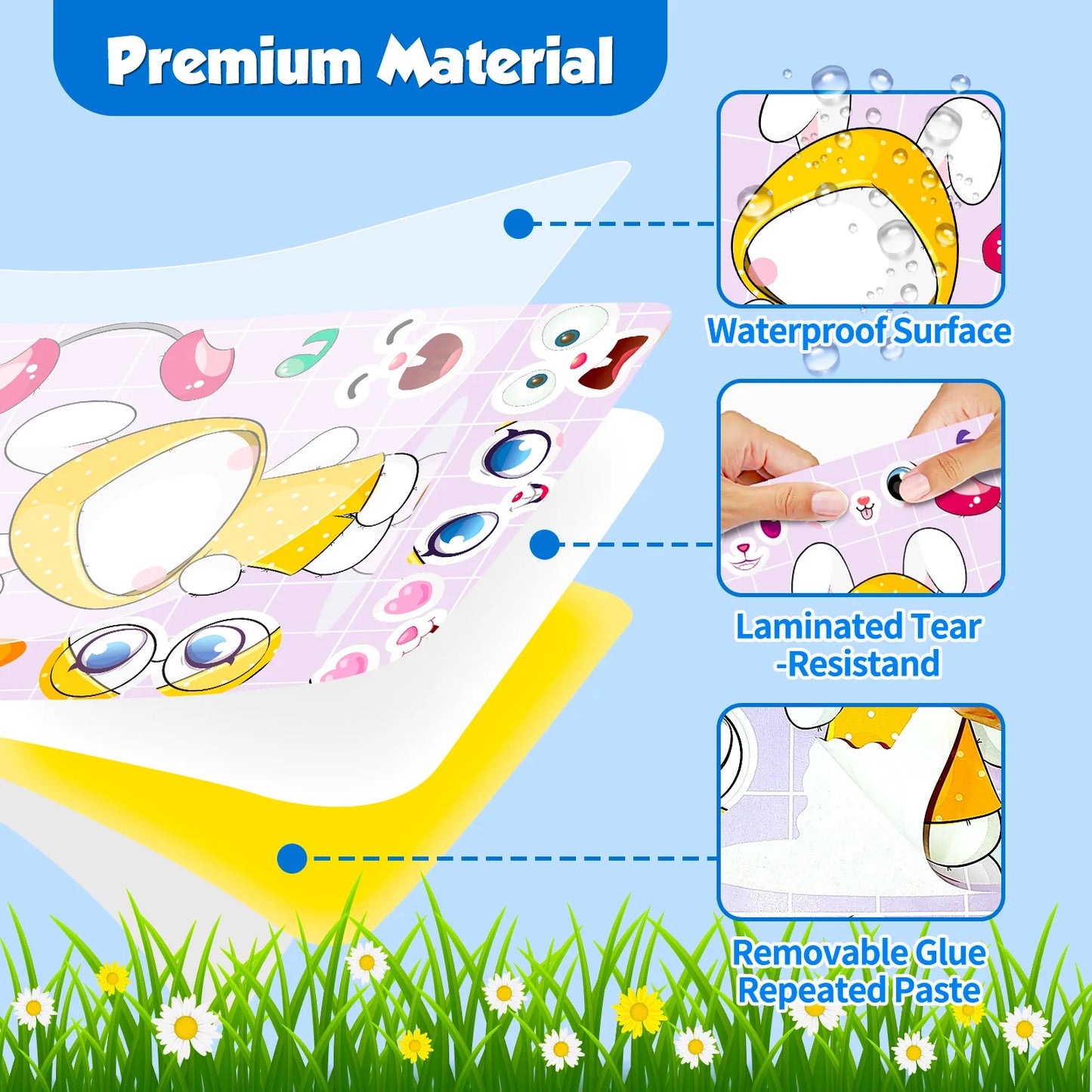 6 Sheets Cartoon Animal Face Mix and Match Stickers, Kids DIY Educational Puzzle Craft Toys